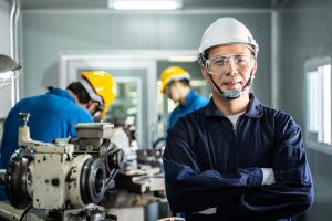 man wearing safety equipment at facility