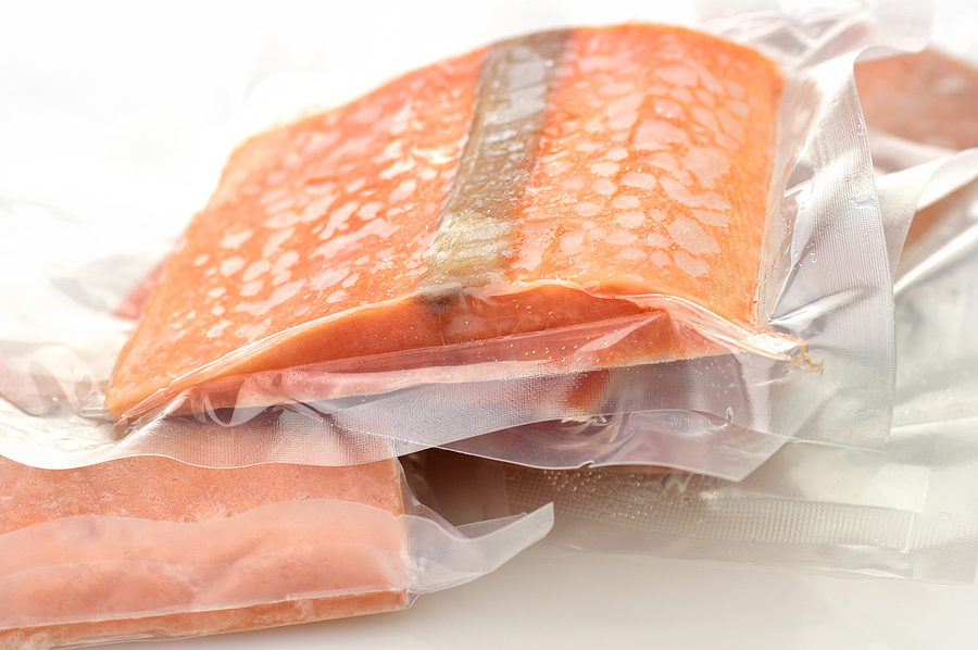 Frozen Food Salmon Fillets in plastic packaging