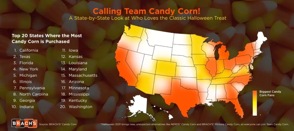Candy corn heat map of united states consumption